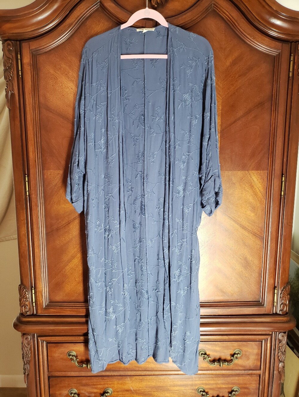 Light Blue Embroidered Longline Cardigan -